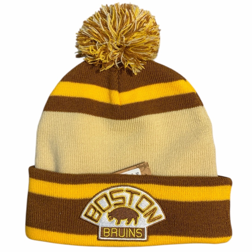 Mitchell & Ness Boston Bruins Beanie - Brown, Yellow, and Cream